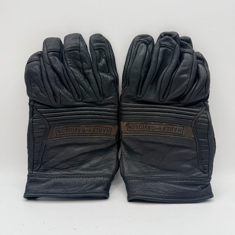Harley Davidson Vintage Mens Large Full Finger Leather Black Motorcycle Gloves